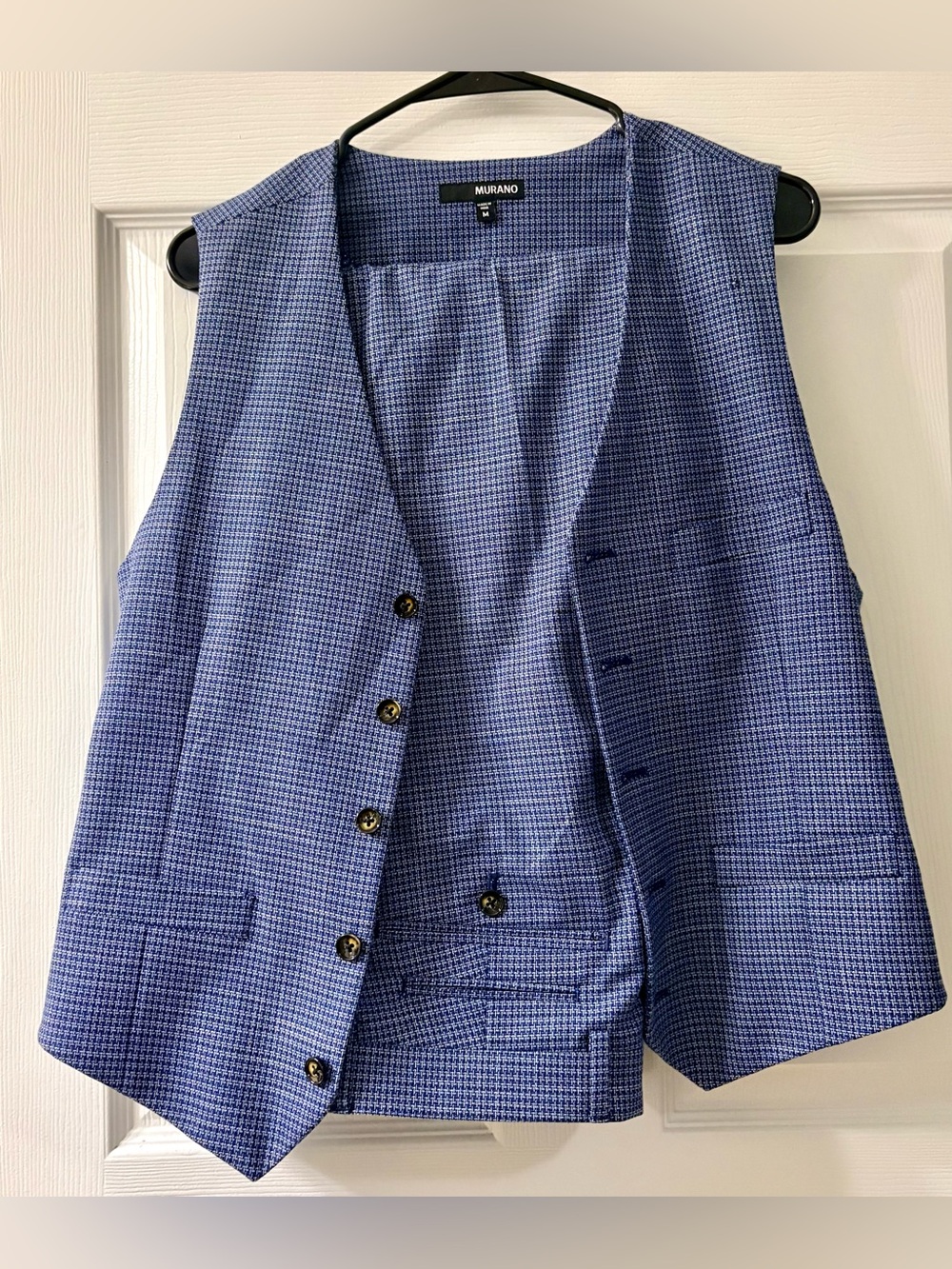 Murano Evan Fit Blue Micro-Check Men's 2 piece Suit-size M vest & 30x32 pants